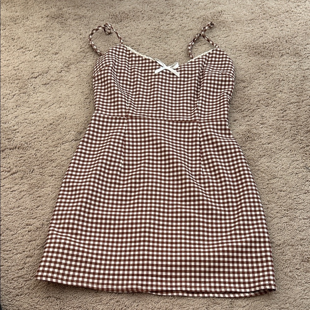 Urban Outfitters Brown Gingham Mini Dress